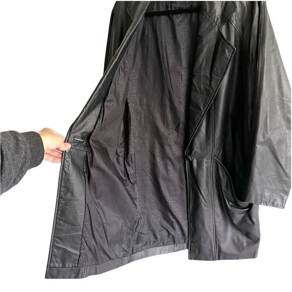 Vintage Oversized Leather Jacket Coat Black S - Picture 3 of 7